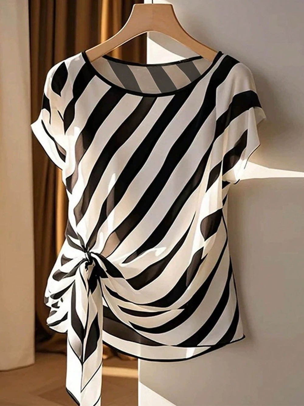 ZARA Summer Resort Twill Short Sleeve Tie Front Top